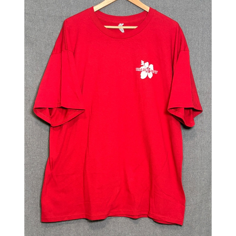 Trader Joe's Employee T-Shirt Red Alstyle Heavyweight Hibiscus Graphic Mens 2XL